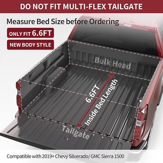 oEdRo Soft Roll Up Truck Bed Tonneau Cover Compatible with 2019-2026 Chevy Silverado 1500 / GMC Sierra 1500 New Body Style, Fleetside 6.6 ft Bed w/o Multi-Flex Tailgate
