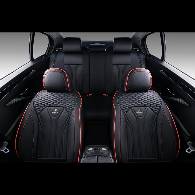 FLORICH Rear Seat Covers Leather Car Seat Covers Waterproof Back Seat Cover Automotive Seat Covers Universal Seat Cushion Protector for Most Cars Trucks SUV-Black&Red Line