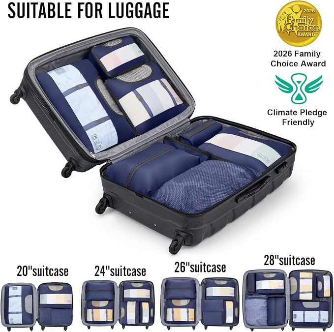 Veken 10 Set Packing Cubes for Travel Essentials,Anti-Wrinkle Buckled Suitcase Organizer for Shoe & Toiletry Bag,Carry On Luggage Bag with 99+ Count Mesh Holes for Airplane & College Dorm Accessories