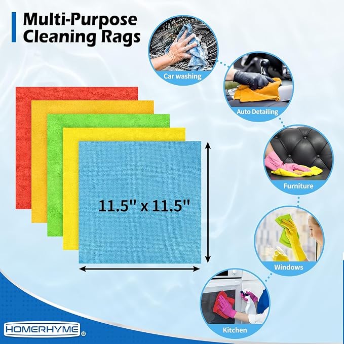 Microfiber Cleaning Cloth, 150 Pack Cleaning Rags Microfiber Towel Bulk Absorbent Lint-Free Wash Cloths, All-Purpose Towels for Cars, Shop, Automotive, Garage, Home and Kitchen 11.5"*11.5"