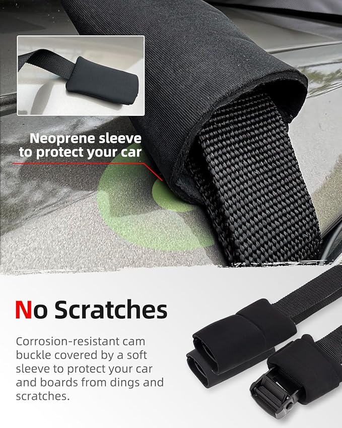Abahub Soft Roof Rack Pads with 2 Tie Down Straps, 2 Tie Down Ropes, 2 Hood Loops and Storage Bag, for Surfboard, Kayak, Canoe, Heavy Duty Universal Car Roof Racks System