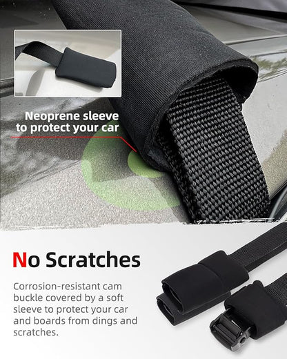 Abahub Soft Roof Rack Pads with 2 Tie Down Straps, 2 Tie Down Ropes, 2 Hood Loops and Storage Bag, for Surfboard, Kayak, Canoe, Heavy Duty Universal Car Roof Racks System