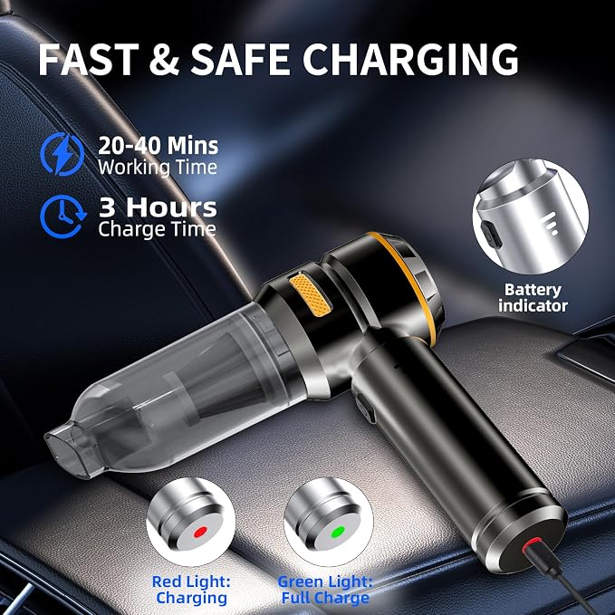 WINWEND Car Vacuum Cleaner High Power - 22000PA Portable Cars Vacuum 4 in 1 Compressed Air Duster & Air Blower & Pump Hand Held Vacuum Cordless with Brushless Motor for Car Home Office Black