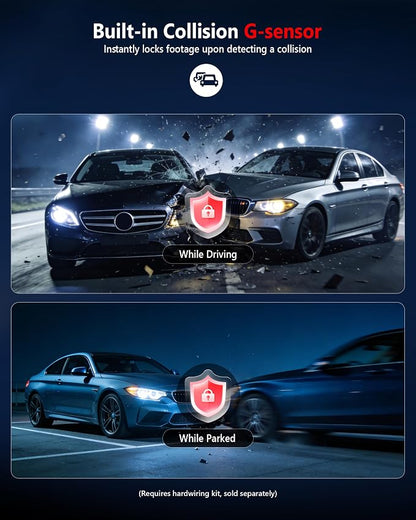 4K+2K+2K 3 Channel Dash Cam Front and Rear, 128GB Card Included, Dash Camera for Cars 5.8G/2.4G Dual Wifi, Built-in GPS, Night Vision, WDR, 170°Wide Angle, G-Sensor Emergency Lock, 24H Parking Monitor