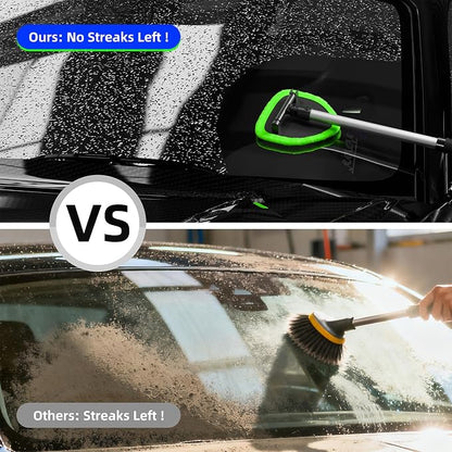 Windshield Cleaner Tool with Extendable Aluminum Handle (Up to 19.7"), Streak-Free Auto Glass Cleaning Kit with 4 Thick Microfiber Pads & Spray Bottle, Inside Window Defogger Accessories