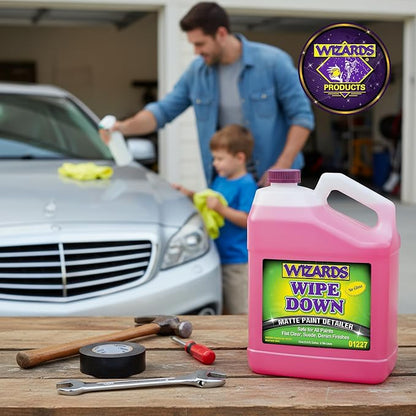 Wizards - Wipe Down Quick Detailer Spray, Matte Finish Car Polish, Automotive Clear Coat for Flat Clear, Suede, Denim Finishes, Car Care Kit Essential for General Finishes, 1 Gallon