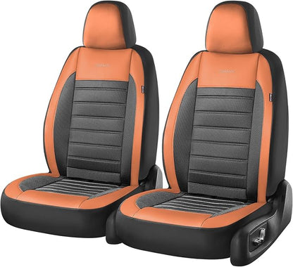 Coverado Car Seat Covers Front Seat, Luxury Leather Car Seat Protector, Automotive Front Mesh Seat Covers, Orange&Black Seat Cushion for SUV Sedan Truck