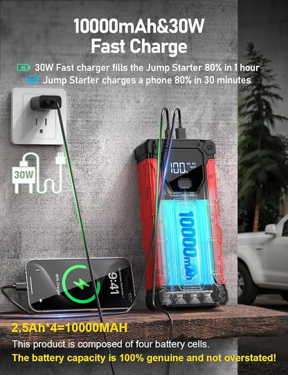Sharmeal Car Jump Starter 7000A, Jump Starter Battery Pack with PD 30W Quick Charger, 12V Portable Jump Box (for All Gas and 12.0L Diesel) with 4 LED Light