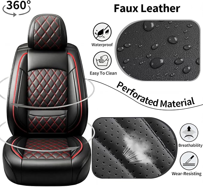 Car Seat Covers Compatible with Hyundai Tucson 2010-2025 2026- Full Set 5 Seats Luxury Leather All-Weather Seat Cushions & Protectors, Waterproof & Breathable, Airbag Compatible (Redline)