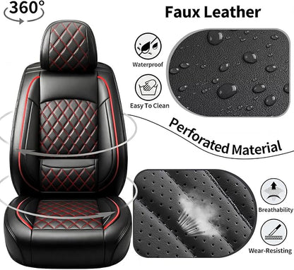Car Seat Covers Compatible with Hyundai Accent 2017-2026 - Waterproof & Breathable Luxury Leather All-Weather Seat Cushions Protectors, Airbag Compatible, Only 2 Front seat Covers (Redline)