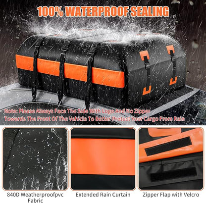 21 Cu Ft Waterproof Car Rooftop Cargo Bag Heavy Duty 840D Roof Top Carrier with Anti-Slip Mat, Luggage Lock, 6 Door Hooks for SUVs, Sedans, Minivans – Perfect for Road Trips, Camping, Outdoor Travel