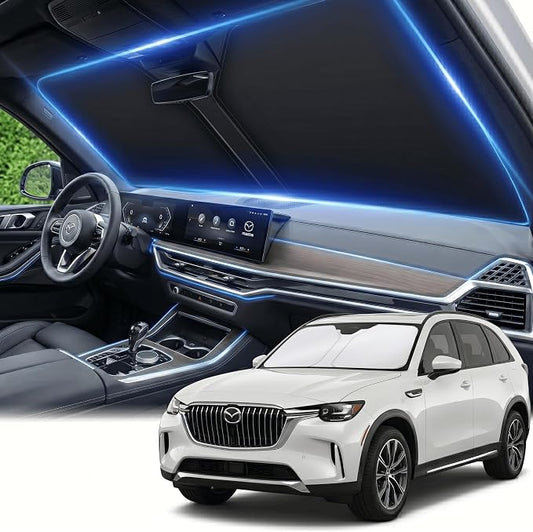 Windshield Sun Shade for Mazda CX-90 2024 2025 2026 Sunshade Front Window Shade Custom Fit CX90 Accessories Sun Visor Foldable Shade Blocks UV Rays Accessories