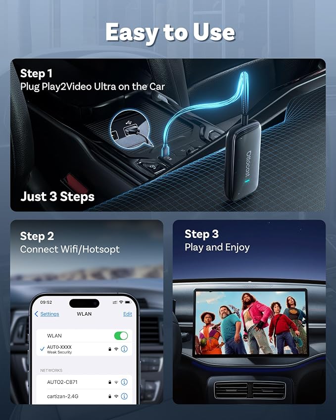 OTTOCAST Play2Video Ultra 2026 Upgrade Magic AI Box Car Watch Video Devices, Wireless CarPlay Android Auto Video Adapter 3 in 1 Built-in Netflix/YouTube Android 12 System