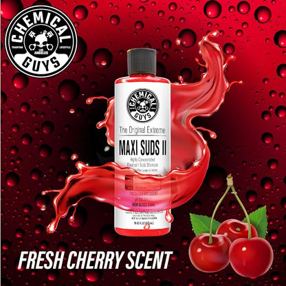 Chemical Guys CWS_101_16 Maxi-Suds II Foaming Car Wash Soap (Works with Foam Cannons, Foam Guns or Bucket Washes) Safe for Cars, Trucks, Motorcycles, RVs & More, 16 fl oz, Cherry Scent (Pack of 2)
