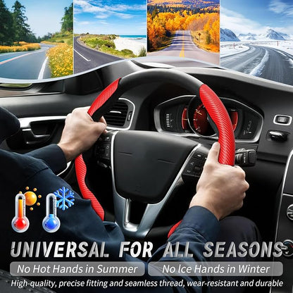 WOCOCN 2pcs Car Steering Wheel Cover,Anti-Skid Carbon Fiber Steering Wheel Protector for Men Women,Multiple Color Options,Universal for Most Car Interiors Accessories (Red)
