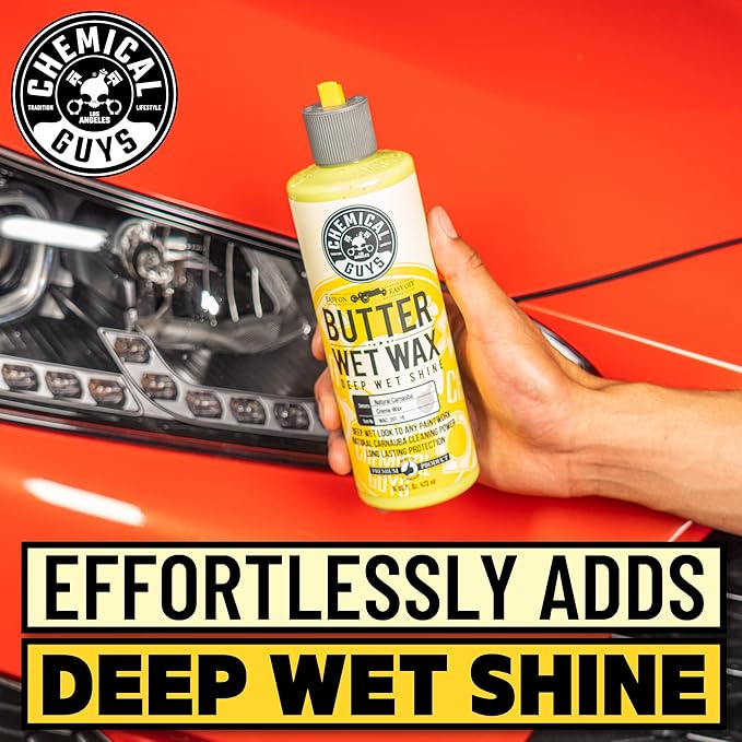 Chemical Guys Butter Wet Wax - Deep Wet Shine Car Wax for Cars, Trucks, SUVs, RVs, and More, Easy On/Off Liquid Formula, Banana Scent - 16 fl oz