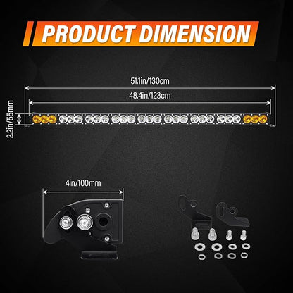AUXTINGS 49 inch Single Row Dual Color LED Light Bar 270W Off Road Light Bar White Amber Combo LED Work Light Truck UTV 4x4 Cars SUVs ATVs Boats Fog Driving Light with Wiring Harness kit