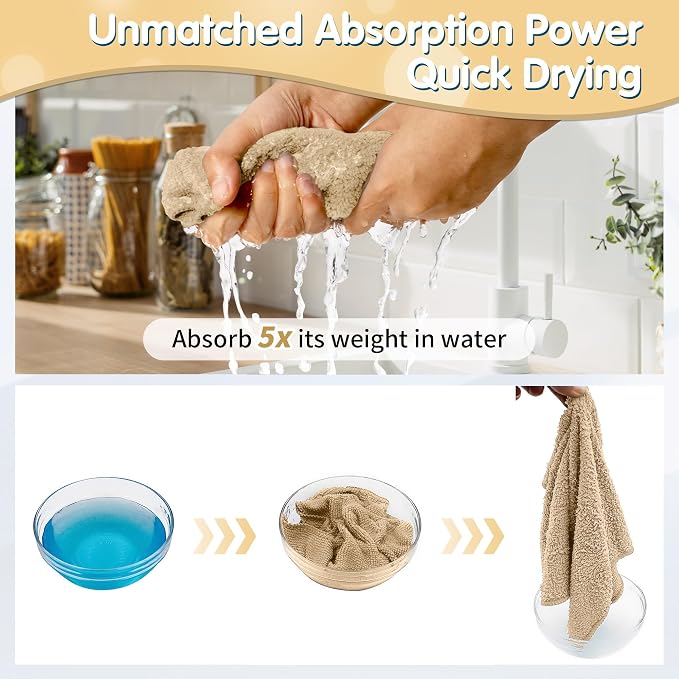 FIXSMITH Beige Microfiber Cleaning Cloth -Pack of 12, Highly Absorbent Cleaning Rags, 16"X12" All Purpose Cleaning Towels for Housekeeping, Kitchen, Car, Lint Free and Reusable Microfiber Towels