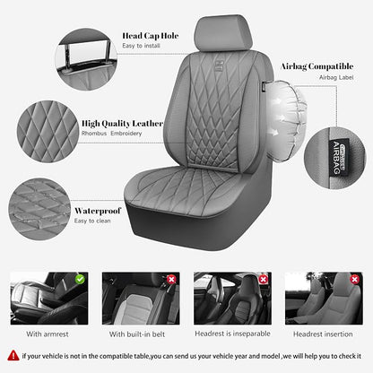 CAR PASS Piping Luxury Leather Seat Covers Full Set,5 Seats Anti-Slip Waterproof Seat Covers Compatible with Front Armrests,Universal Fit for Sendans, Suvs,Vans,Trucks,Airbag Compatible,Pure Gray