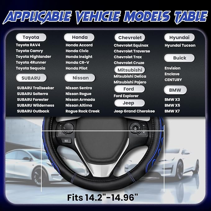 Ventilated Heart-Shaped Steering Wheel Cover with Anti-Slip Leather Grip. Compatible with Ford, Toyota, Honda, Nissan, and Chevrolet Vehicles for 14.5-15.2 inch Round Steering Wheels.