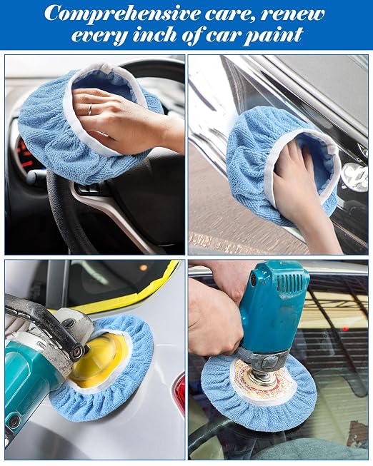 Tallew 40 Pcs 9 to 10 Inches Buffer Pads Bulk Car Polisher Bonnets Orbital Buffer Bonnets Microfiber Polishing Pad Car Wax Cover for Cleaning and Polishing (Light Blue)