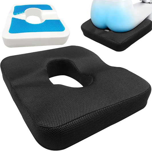 Donut Pillow for Tailbone Pain&Hemorrhoid,Wheelchair Seat Cushion for tailbone pain relief,Gel Cushions for Pressure Relief,Memory Foam Pad for Office Chair,Stands& Stadium Seat Cushion(Black)