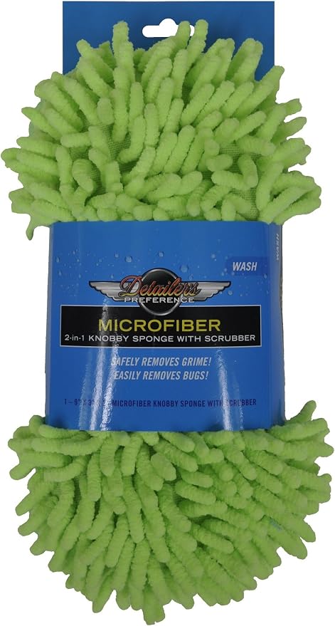Eurow Detailer’s Preference Microfiber Car Wash Sponge for Auto Detailing, RV, Boat, Motorcycle, Double-Sided with Chenille and Scour Scrubber, Scratch-Free, Lint-Free, Super Absorbent, Reusable