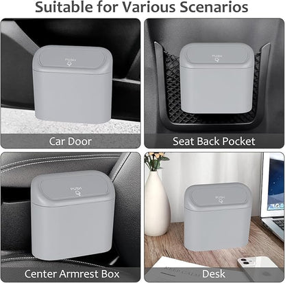 Accmor Car Trash Can, Portable Vehicle Trash Bin with Lid, Mini Car Dustbin Garbage Organizer Holder with One Roll Trash Bag, Leakproof Hanging Cars Storage Bag Container for Auto, SUV, Office (Grey)