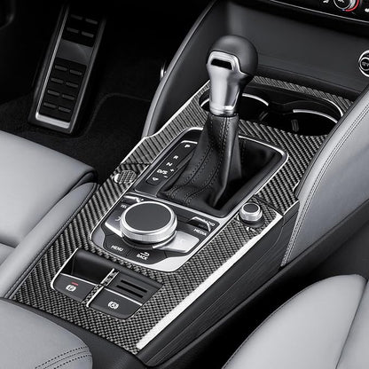 Real Premium Carbon Fiber Sticker Compatible with Audi A3 S3 RS3 8V 2013 2014 2015 2016 2017 2018 2019 Car Gear Shift Panel Water Cup Holder Frame Decor Kit Auto Interior Accessories 4pcs Black