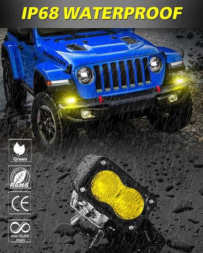 Yellow LED Pods 2Pcs 3" 40W CREE LED Low Beam Yellow Fog Lights | Small Off Road Driving Combo Light Pods Ditch Backup Chase Light Bars for Trucks Trailer Pickup Motorcycle UTV ATV SUV