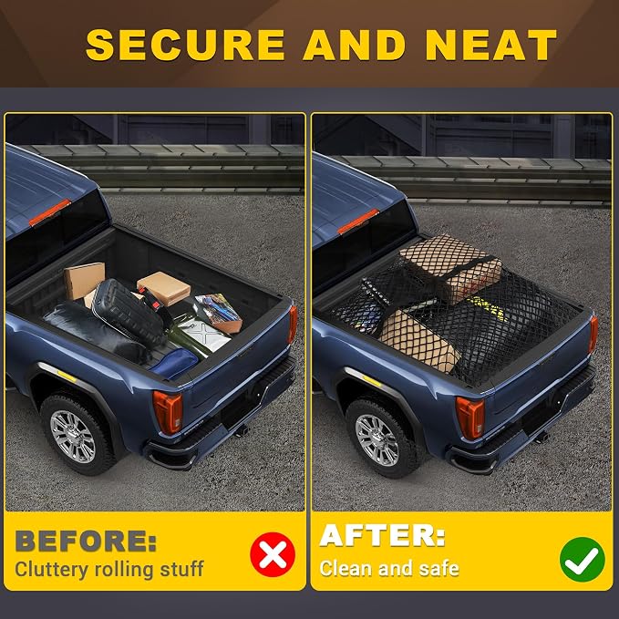 BUMBEE Truck Bed Cargo Net, Highly Elastic Double-Layered Stretchable up to 7ft x 7ft Small Mesh Durable Storage Organizer for Pickup Car Trunk SUV Boat