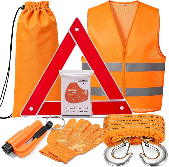 Car Roadside Emergency Kit Automotive Car Safety Kits for Vehicles Woman Man Teen Orange