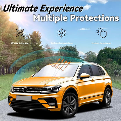 Windshield Sun Shade for 2018-2026 VW Tiguan Volkswagen Tiguan | Front Window Sunshade with 240T Sun Visor Protector Foldable Heat Shield Blocks UV Rays Keep Cars Cooler, Car Accessories