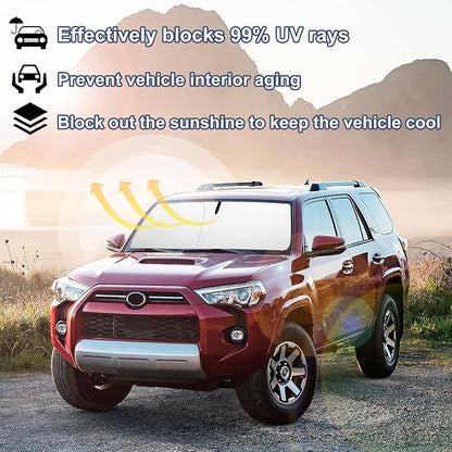 Windshield Sun Shade for Toyota 4Runner 2010-2024, Front Window Sun Visor, 310T Reflective Polyester, Blocks UV & Heat, Foldable with Storage Pouch, Car Interior Accessories