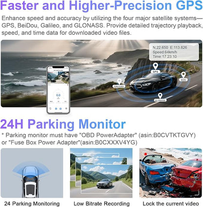 mangoal 4K Front & 2K Rear 2 Channel HDR Dash Cam, Dual STARVIS 2 IMX678 IMX675 for GMC Sierra 1500 2022-2026 2500 HD/3500 HD 2024-2026(Model C), 5GHz WiFi, GPS, 128GB Card