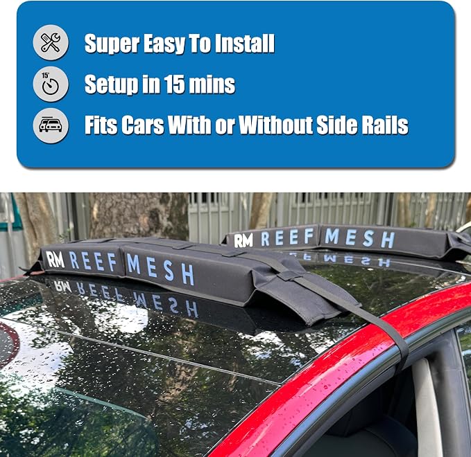 Universal Soft Roof Rack Pads for Kayak, SUP, Canoe & Surfboard – Waterproof Anti-Wick Straps, Extra-Wide Car Roof Carrier with Non-Slip Buckles – Fits Cars, SUVs & Vans