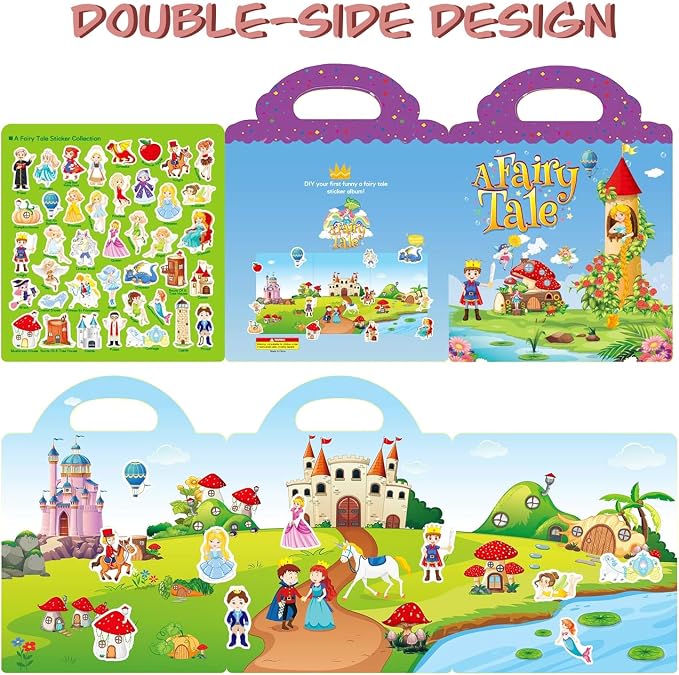 Reusable Sticker Book for Kids, Fairy Stickers Educational Learning Toys Travel Stickers Activity Books for Toddler Girls Boys Age 3+ Birthday Gifts