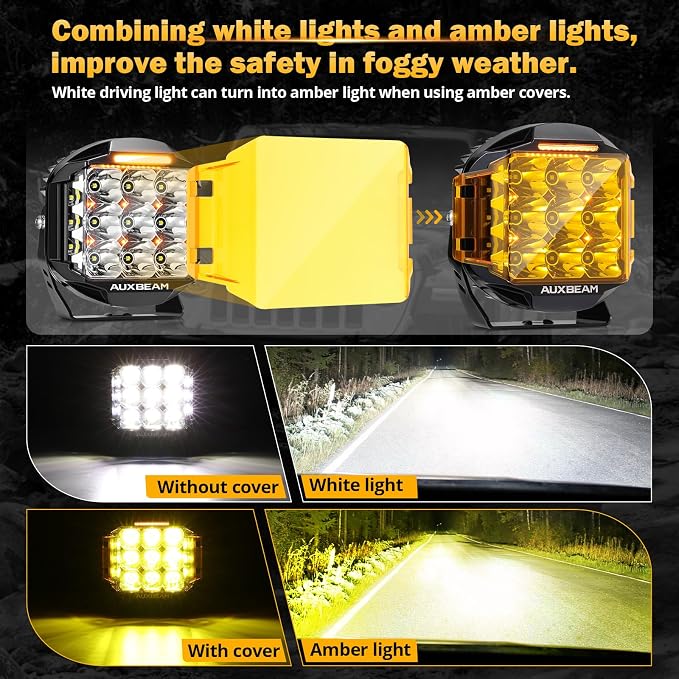 Auxbeam 7inch 228W Round LED Offroad Light Pod, V-MAX Series 26100LM Side Shooter LED Offroad Driving Lights with Amber DRL, 270° Beam Auxiliary Ditch Light for Truck ATV Jeep Ford