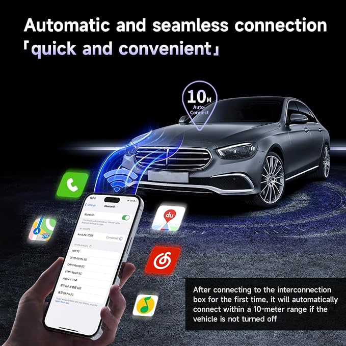 Upgrade Wireless CarPlay Adapter - Converts Wired to Wireless for iPhone, Compatible with iOS 10+ and Cars from 2016, Plug & Play, Stable Control, Mini Size with Extension Cable USB & USB Type-C