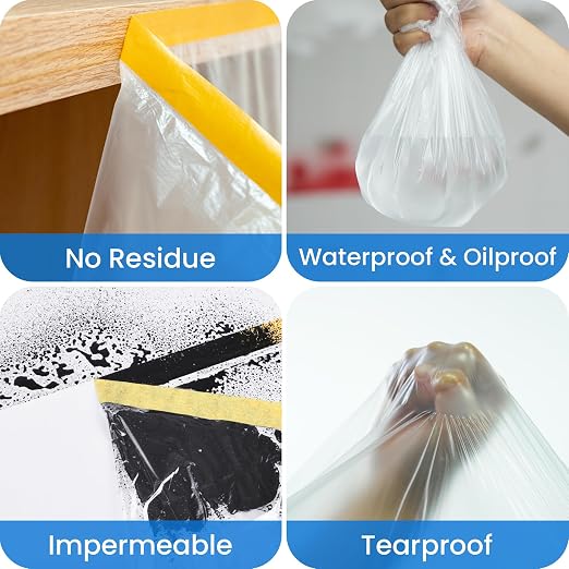 TAPEBEAR Pre-Taped Masking Film 22inch x 30yard(550mmx 27m), Plastic Cover for Painting, Tape and Drape, Plastic Sheeting for Automotive, Floor, Appliance and Furniture, 3Rolls