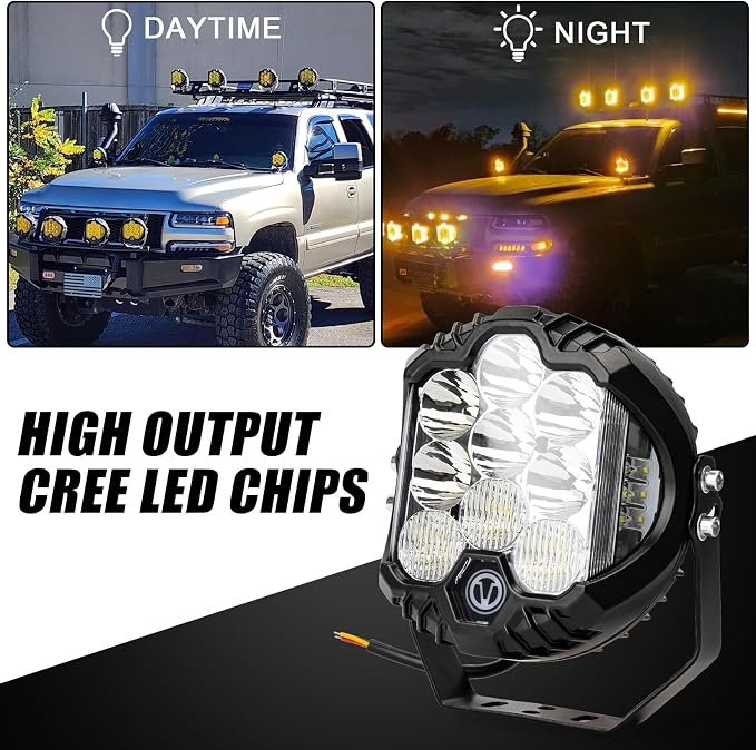 7 Inch Round Offroad Light - PSLER Driving Light Off Road 28W 5000LM Spot Flood Combo Work Light IP67 with DRL for Wrangler Pickup SUV ATV UTV Cart Trucks 4x4 F150（White）