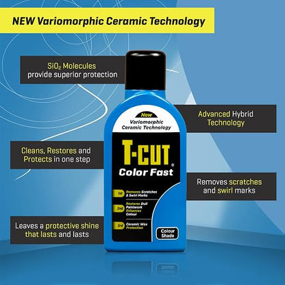 T-Cut Color Fast 3-in-1 Paint Restorer, Mid Blue - Scratch Remover, Ceramic Car Wax & Color Enhancer - Removes Swirls & Oxidation, 17 oz