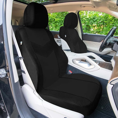 Universal Fit Chevron Flat Cloth Car Seat Covers Full Set - Black