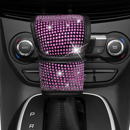 CAR PASS 11 PCS Bling Diamond Car Accessories Set for Women, Sparkly Rhinestone Steering Wheel Cover, Bling Seat Belt Cushion, Shift Knob Cover, Push Start Button Ring, Cup Holder Coaster, Black Pink