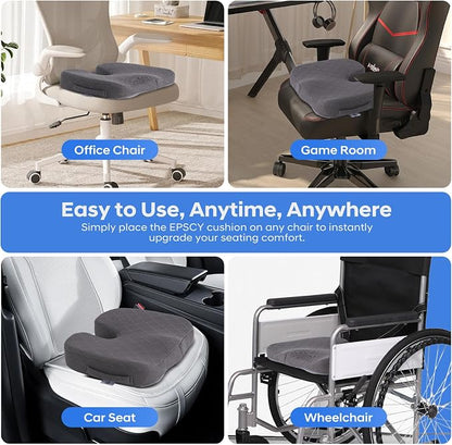 EPSCY Memory Foam U-Shaped Cushion for Coccyx, Hemorrhoid, Sciatica & Tailbone Pain Relief - Pressure Reducing Seat Cushion with Removable Cover - Postpartum Pillow for Office Chair, Wheelchair, Gray