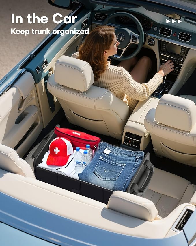 HOTOR Trunk Organizer for SUV – Foldable & Portable Car Organizers and Storage with 2 Compartments, Large Capacity Car Trunk Organizer Car Accessories for Truck Sedan, Black, 23.6" x 14.2" x 11.8"