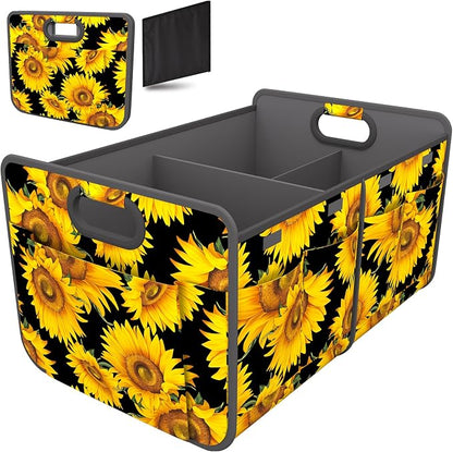 Homeve Car Trunk Organizer for SUV, 18.5Gal Large Capacity No-Sag Heavy Duty, Foldable Waterproof Anti-Slip Storage with 12 Pockets, Fit Sedan, Truck, Universal Car Accessories, Sunflower, Large