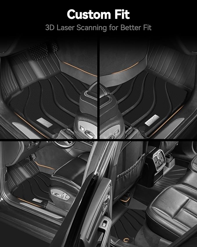 3W Floor Mats Compatible for Porsche Macan 2014-2025 2026 TPE All Weather Custom Fit Floor Liner 1st and 2nd Row Car Mats Black