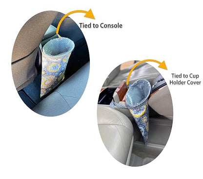 Car Trash Bag Hanging Front Seat Back Seat Headrest Console - Car Trash Bin with Reusable Waterproof Liner and Disposable Bags - Car Waste Basket (Large Grey)