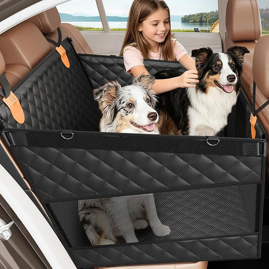 PETICON Large Dog Car Seat, Back Seat Extender for Dogs with 3 Mesh Windows, Waterproof Medium Carseat for Dogs with Hard Bottom, Pet Seat Cover for Cars, Trucks and SUVs